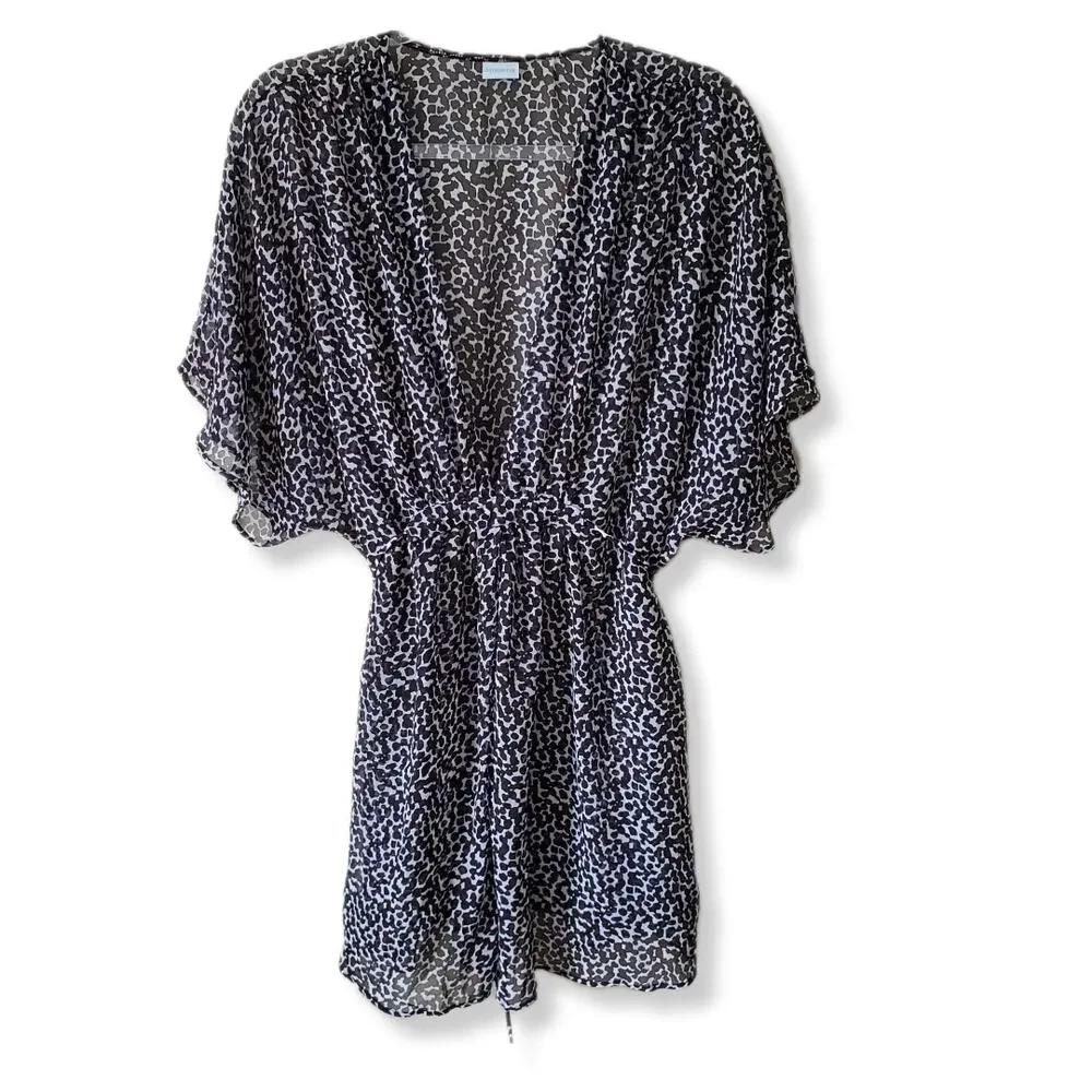 Amoena Women Black White Tunic Swim Cover 0S Boho Beach Pool Resort NEW Flaw